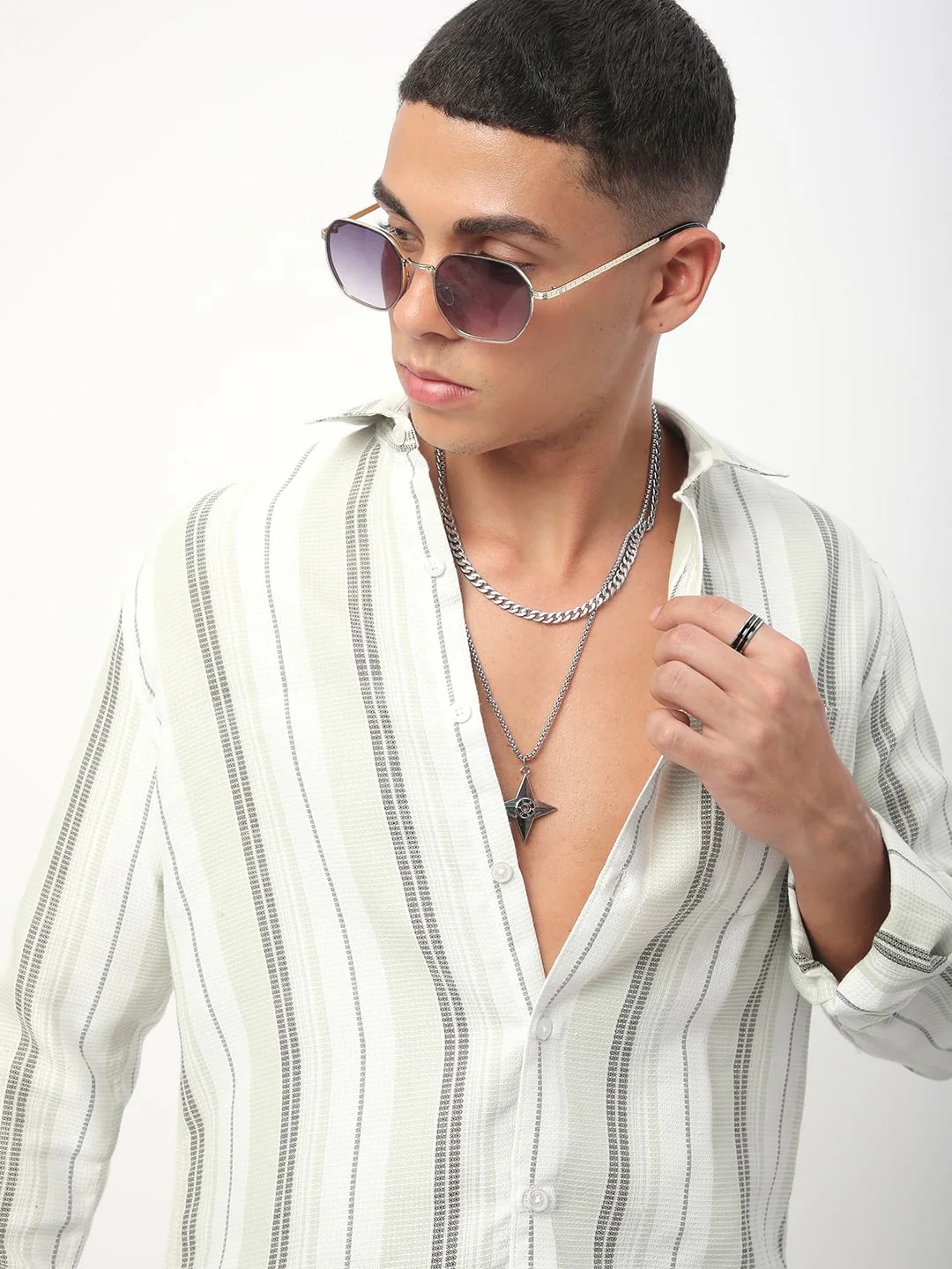 Mint Green Waffle Striped Shirt - Image 2