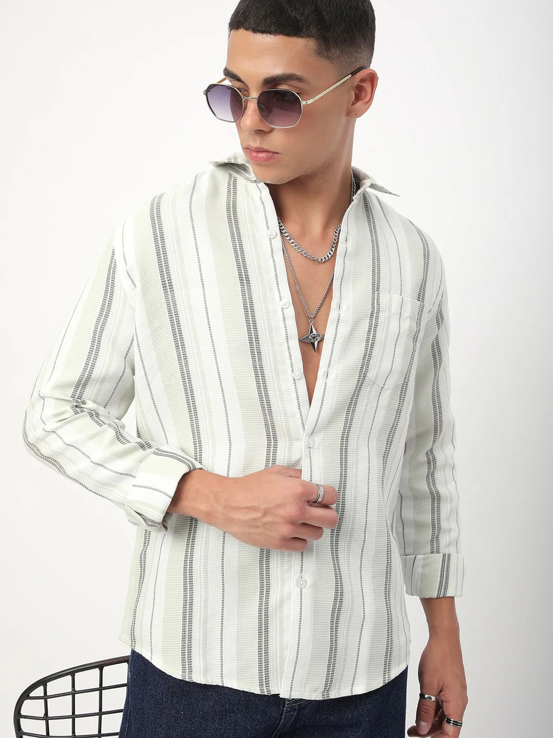 Mint Green Waffle Striped Shirt - Image 4
