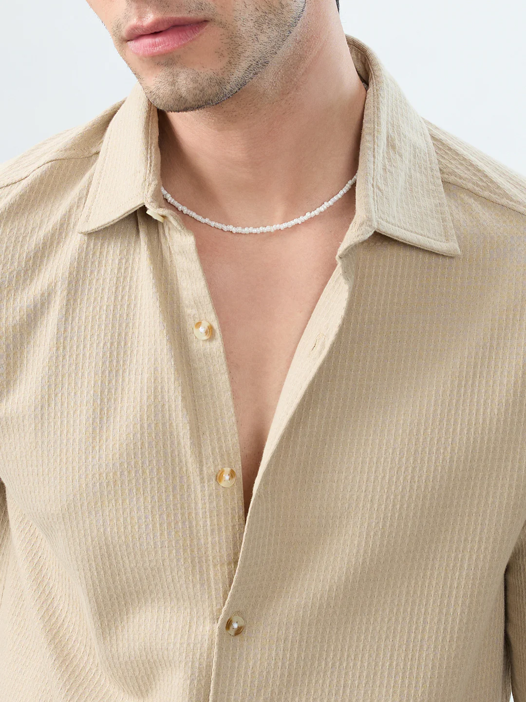 Mist Beige Jacquard Knit Everyday Shirt - Image 3