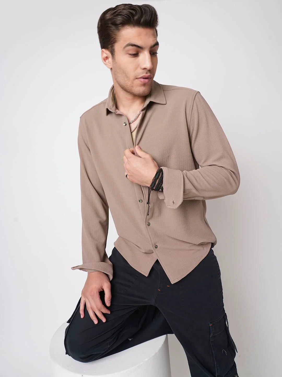 Mocha Textured Shirt - Image 4