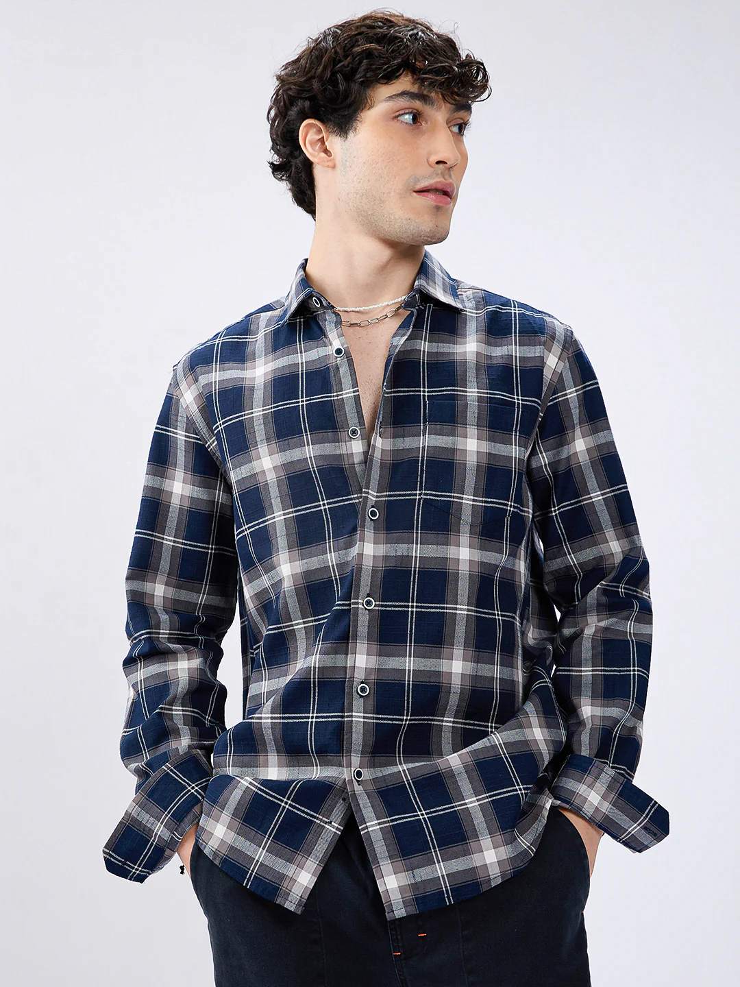 Modish Navy & Grey Tartanique Checkered Shirt - Image 2