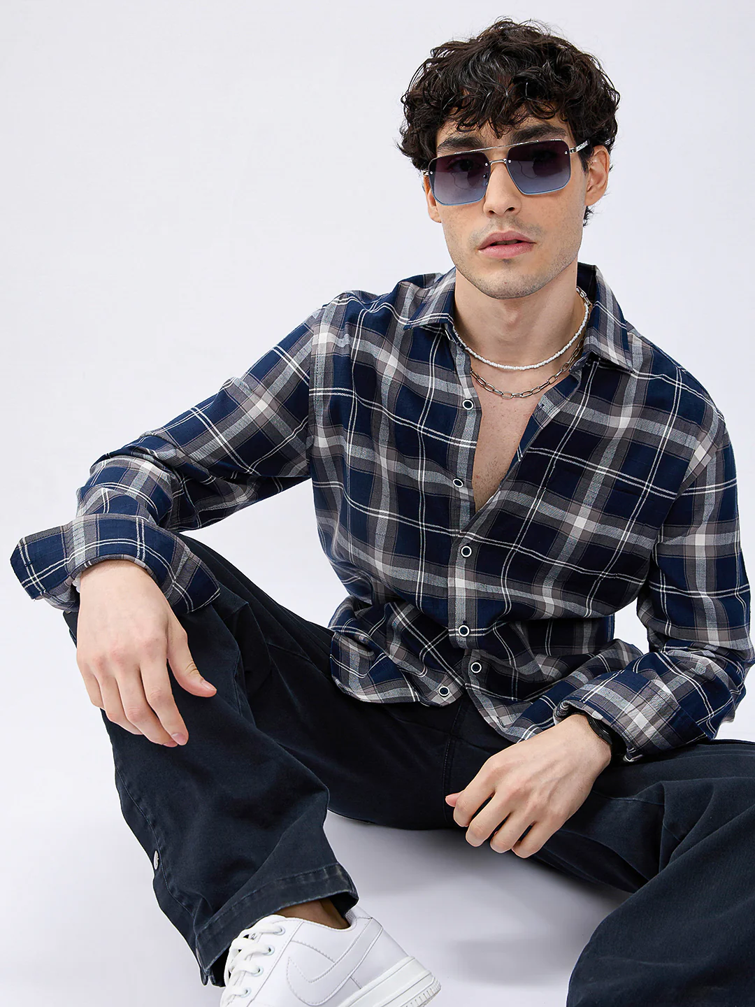 Modish Navy & Grey Tartanique Checkered Shirt - Image 4