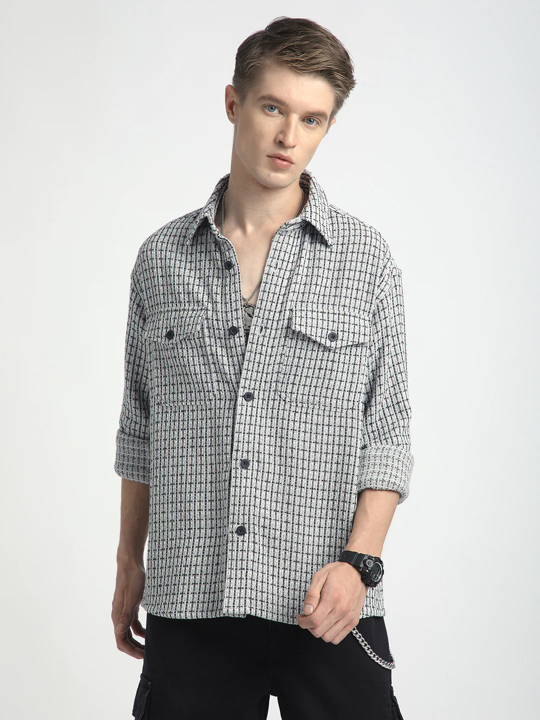 Monochrome Checkmate Woven Twin Pocket Shirt - Image 4