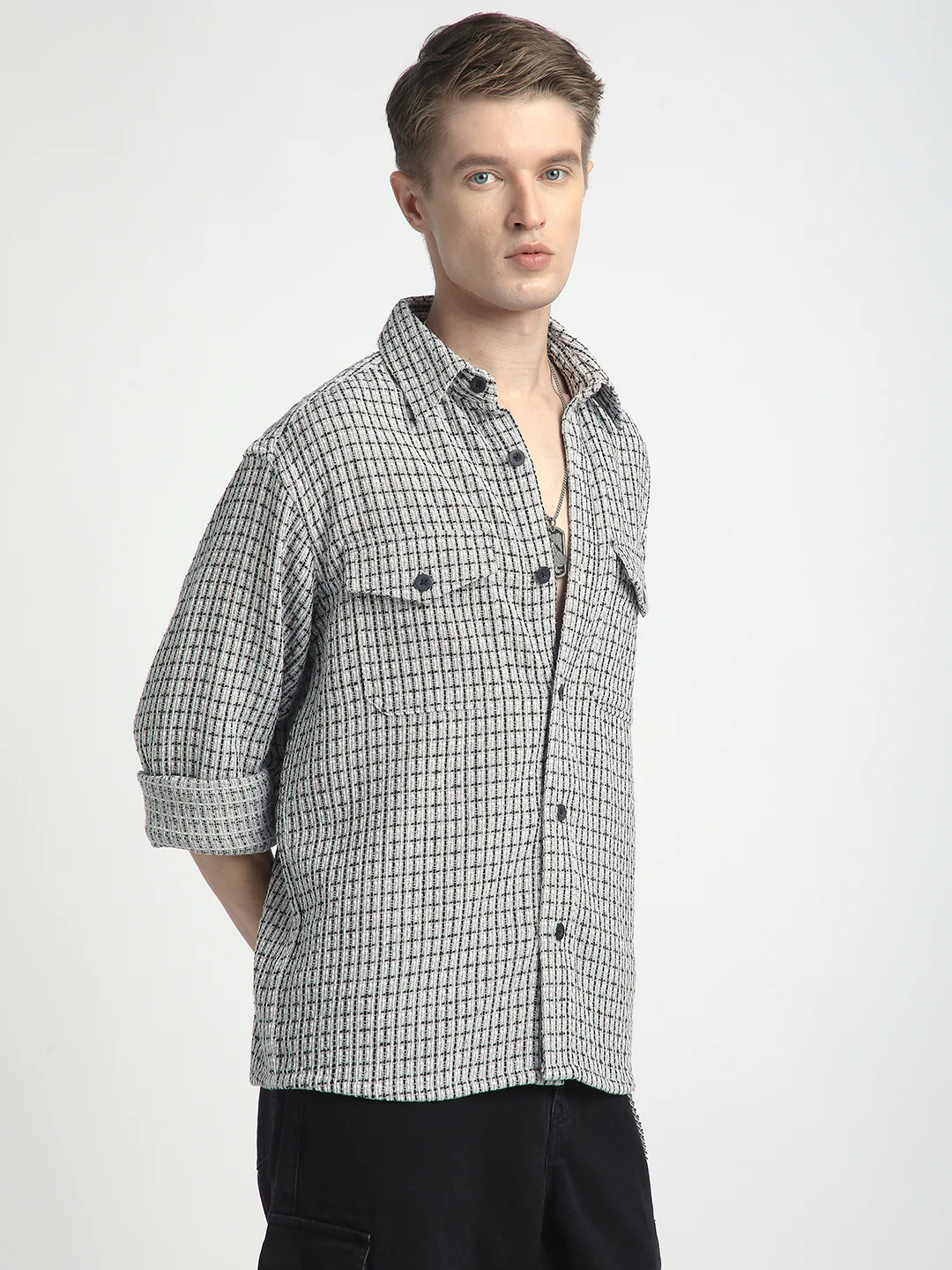 Monochrome Checkmate Woven Twin Pocket Shirt - Image 5
