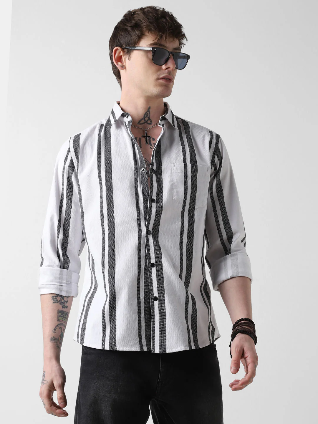 Monochrome Corduroy Striped Shirt - Image 4