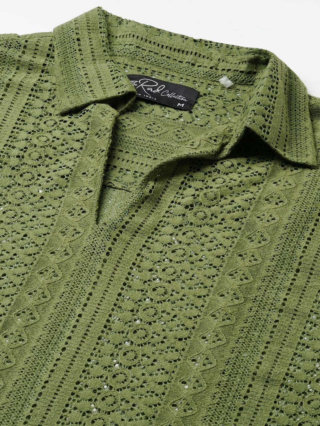Moss Green Crochet Oversized Polo Shirt - Image 3