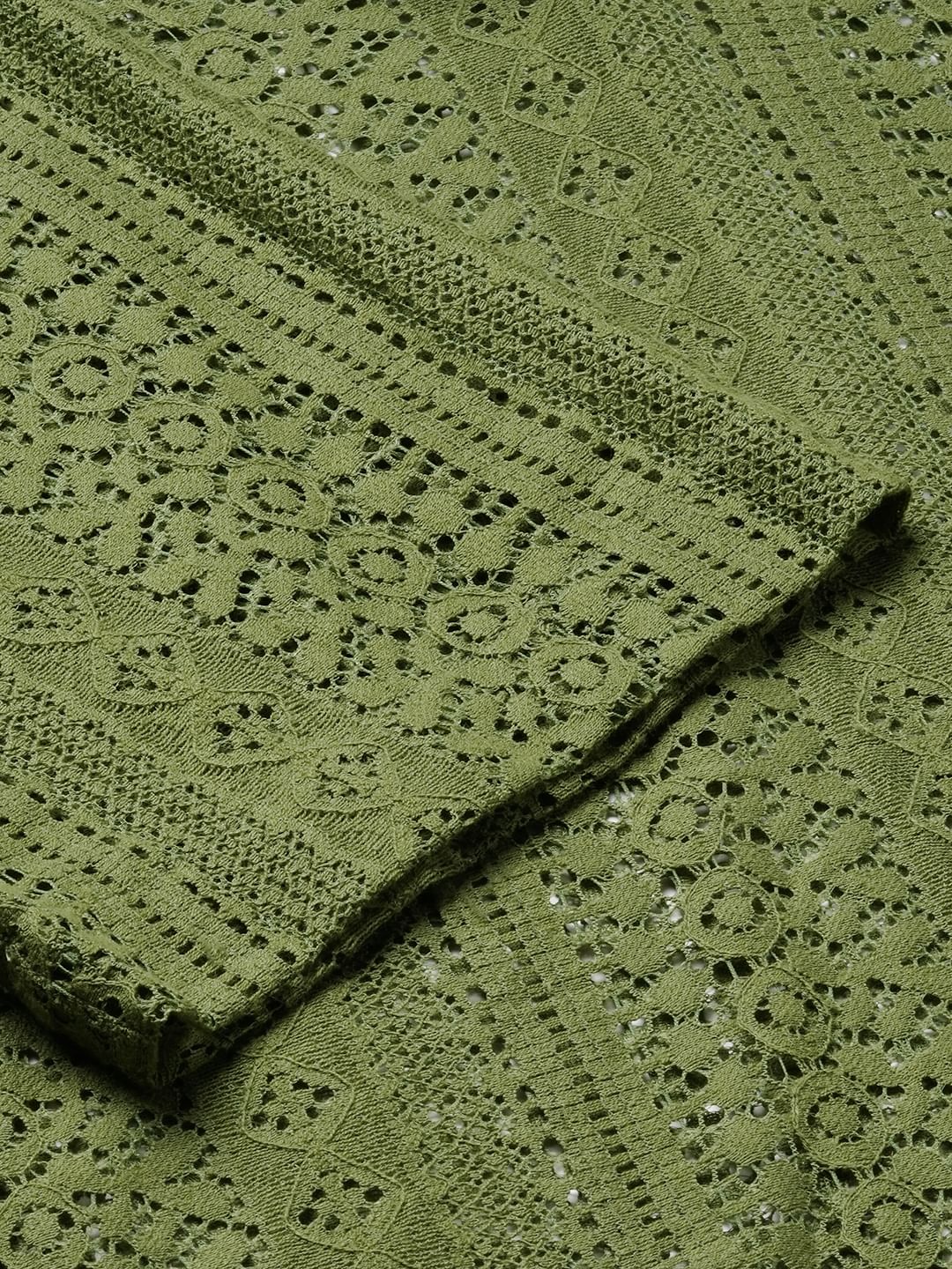 Moss Green Crochet Oversized Polo Shirt - Image 9