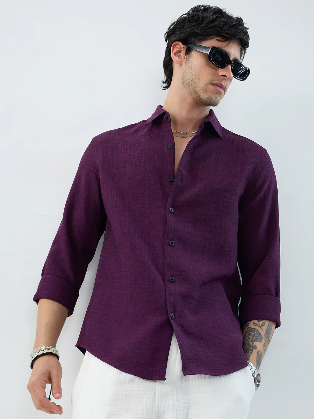 Mulberry Plum Slub Textured Everyday Shirt - Image 2