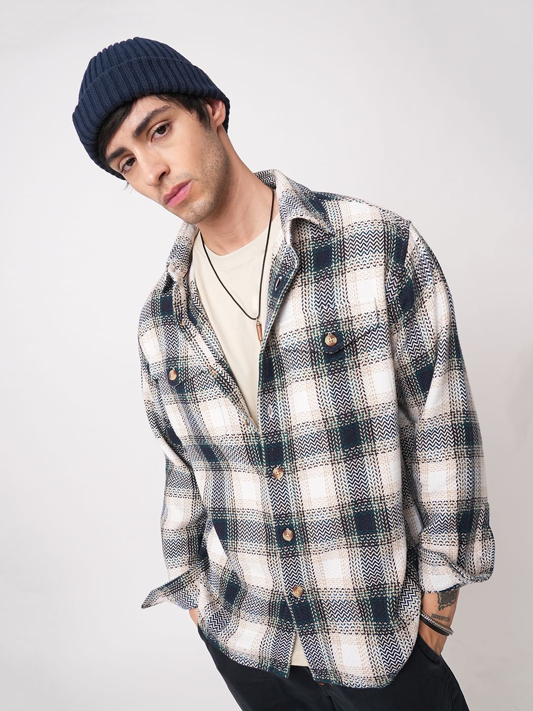 Multicolour Chevron Checks Double Pocket Flannel Shirt