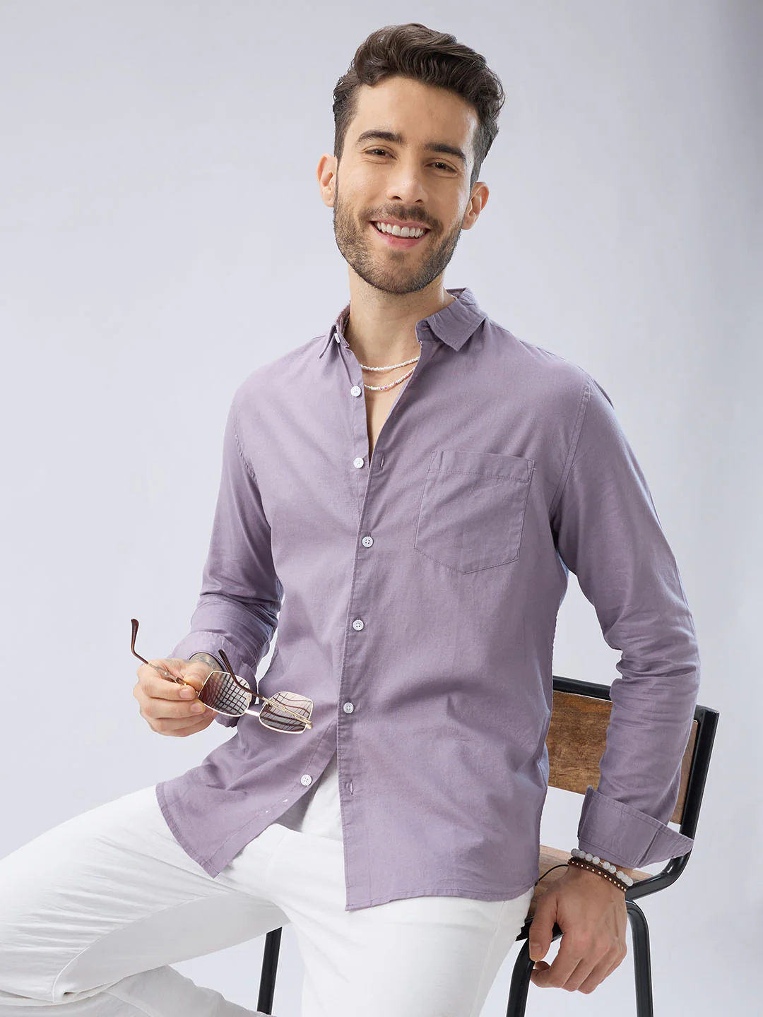 Muted Mauve Slub Textured Shirt