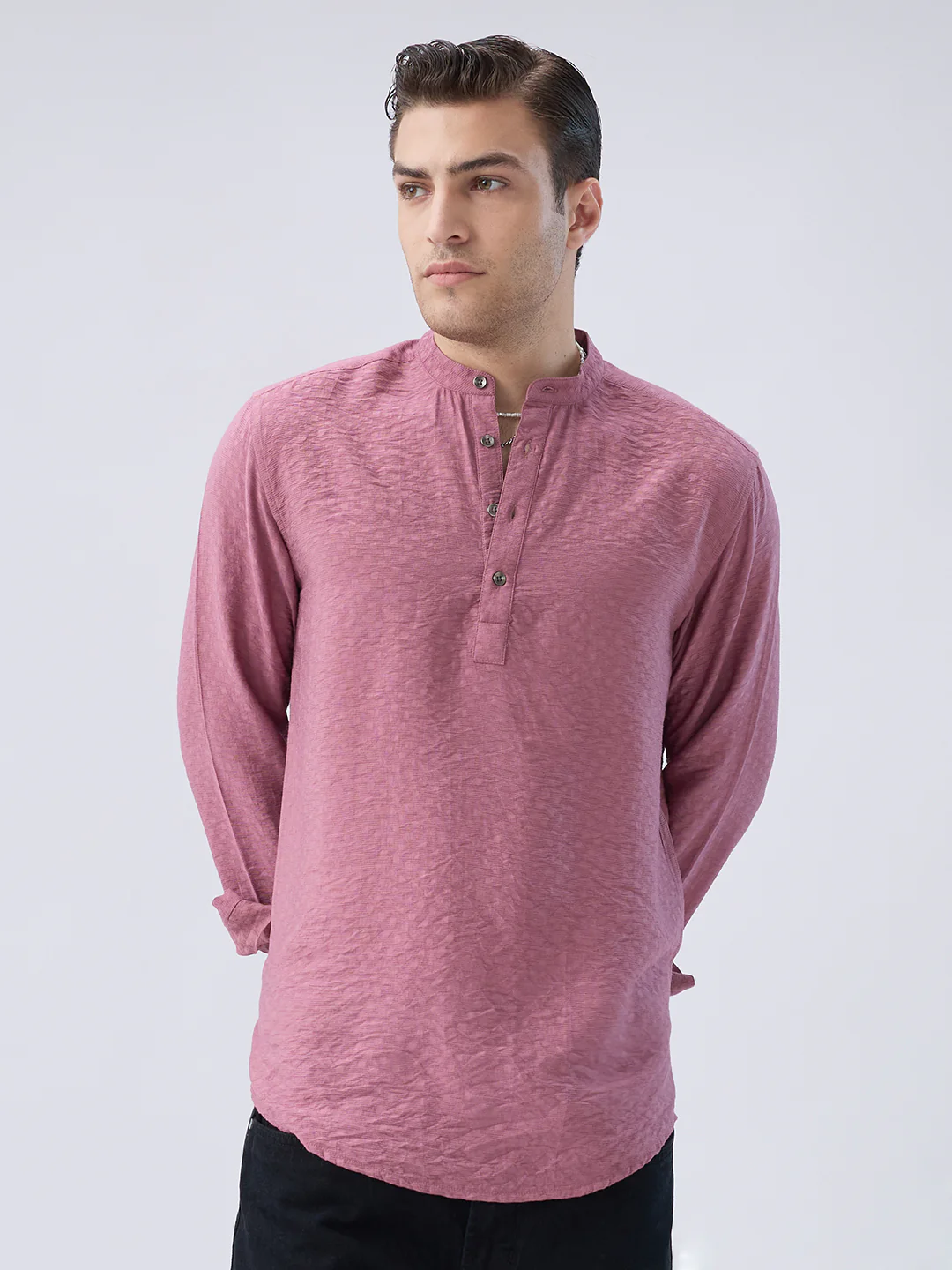 Mystic Pink Block Weave Jacquard Kurta - Image 4