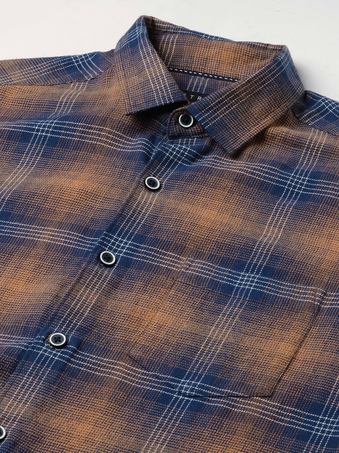 Navy & Orange Tartan Checkered Shirt - Image 3