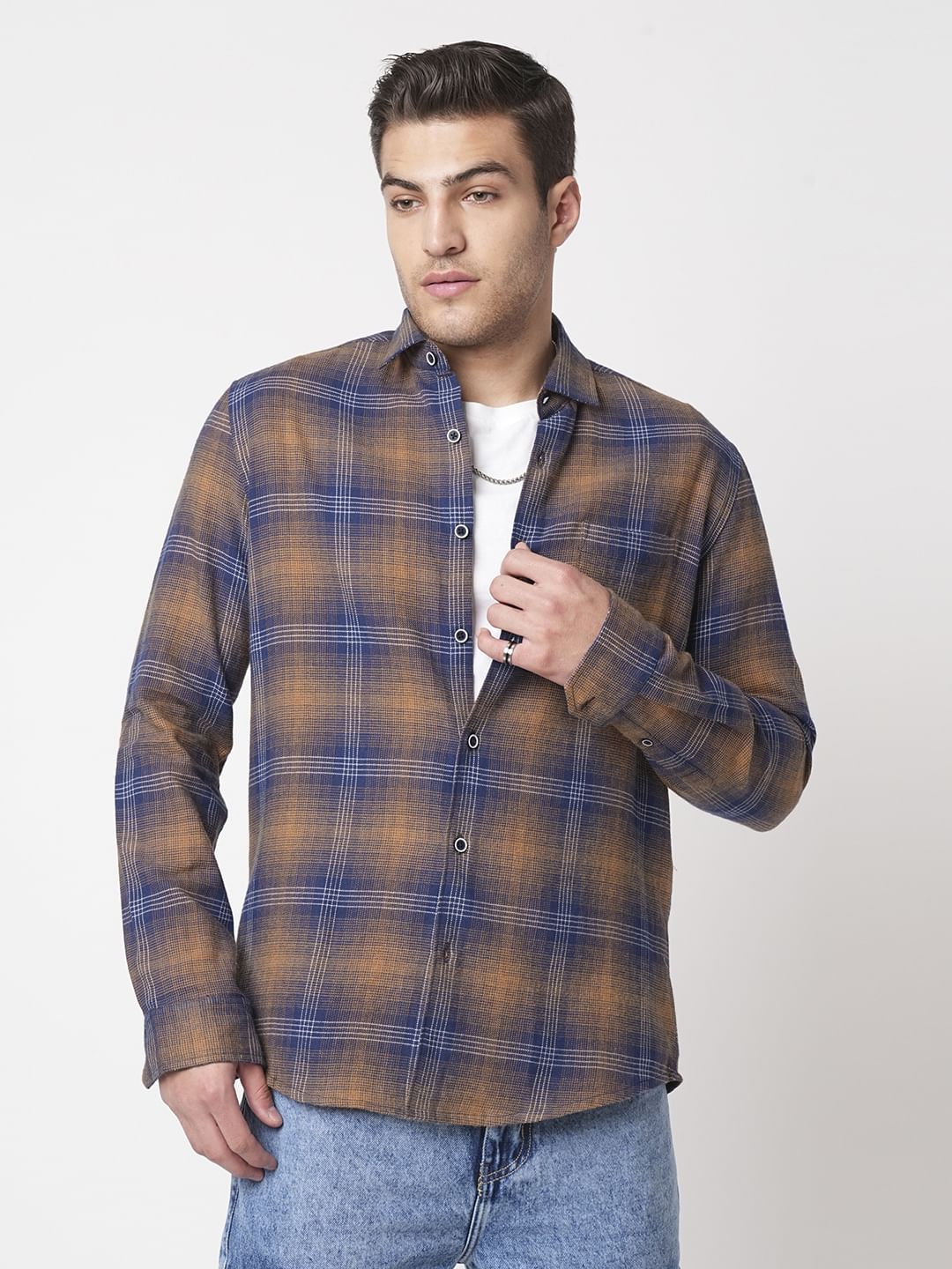 Navy & Orange Tartan Checkered Shirt - Image 4