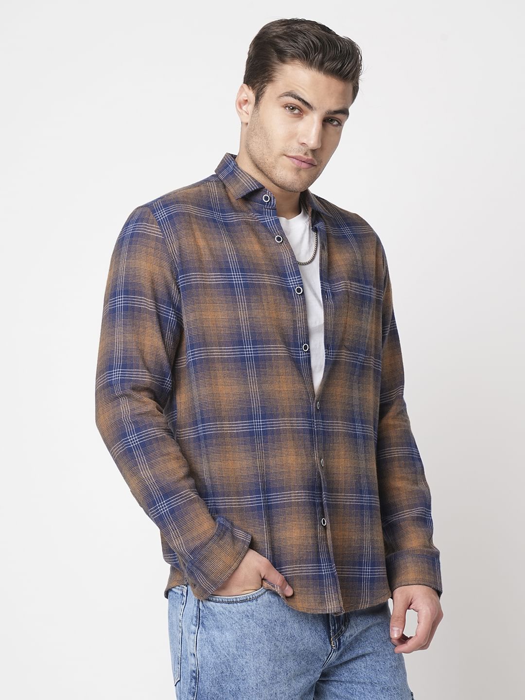 Navy & Orange Tartan Checkered Shirt - Image 5