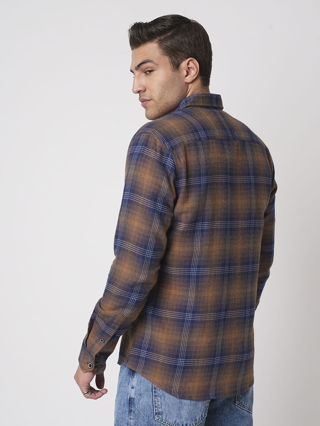 Navy & Orange Tartan Checkered Shirt - Image 6