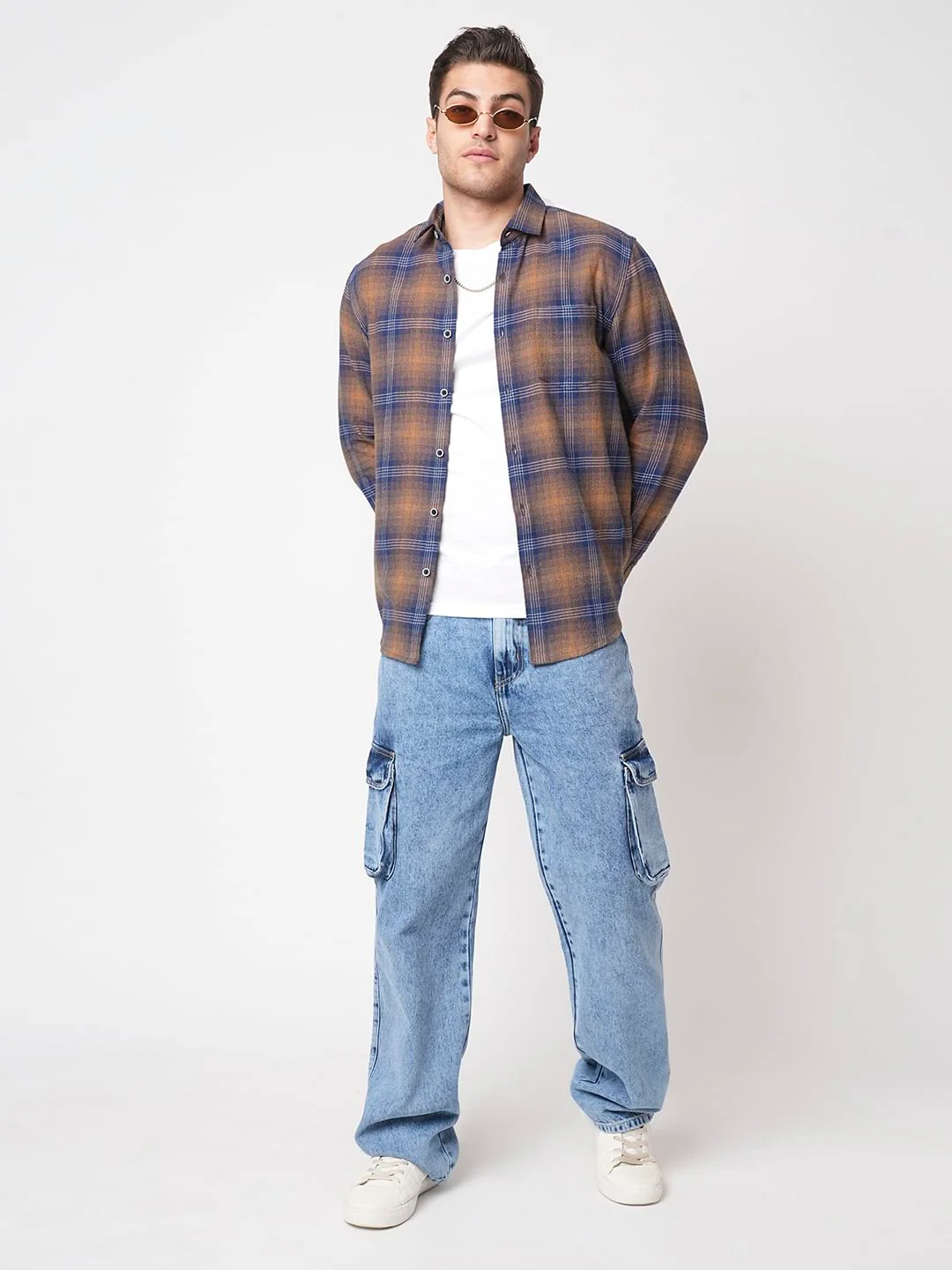 Navy & Orange Tartan Checkered Shirt - Image 7