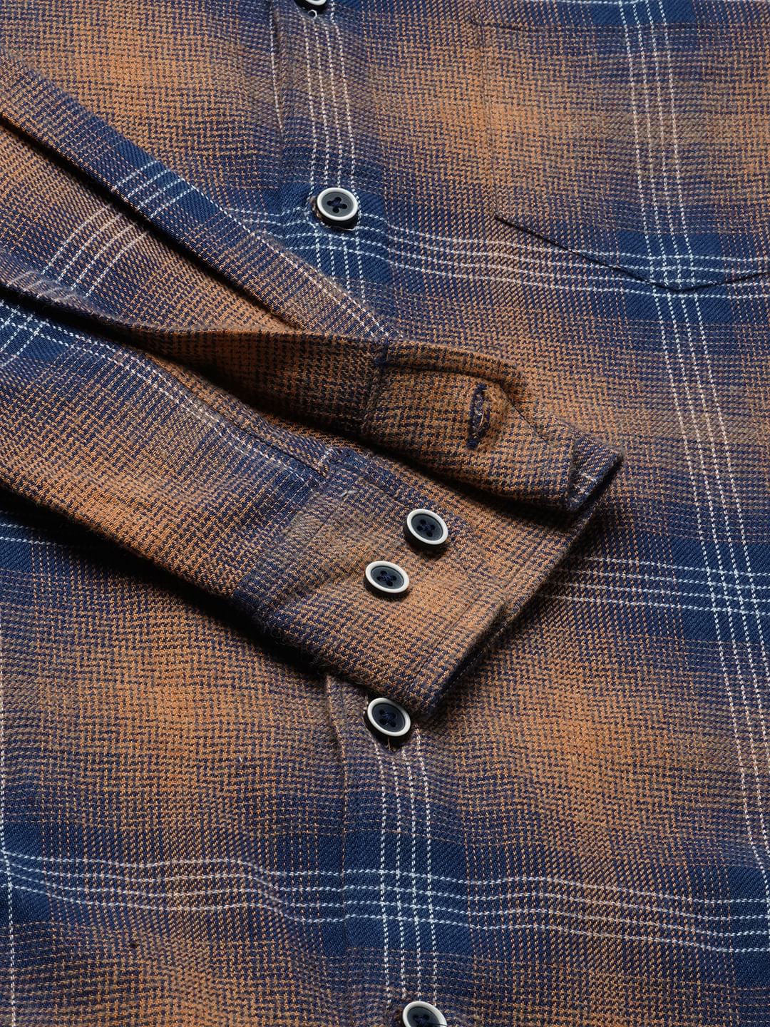 Navy & Orange Tartan Checkered Shirt - Image 8