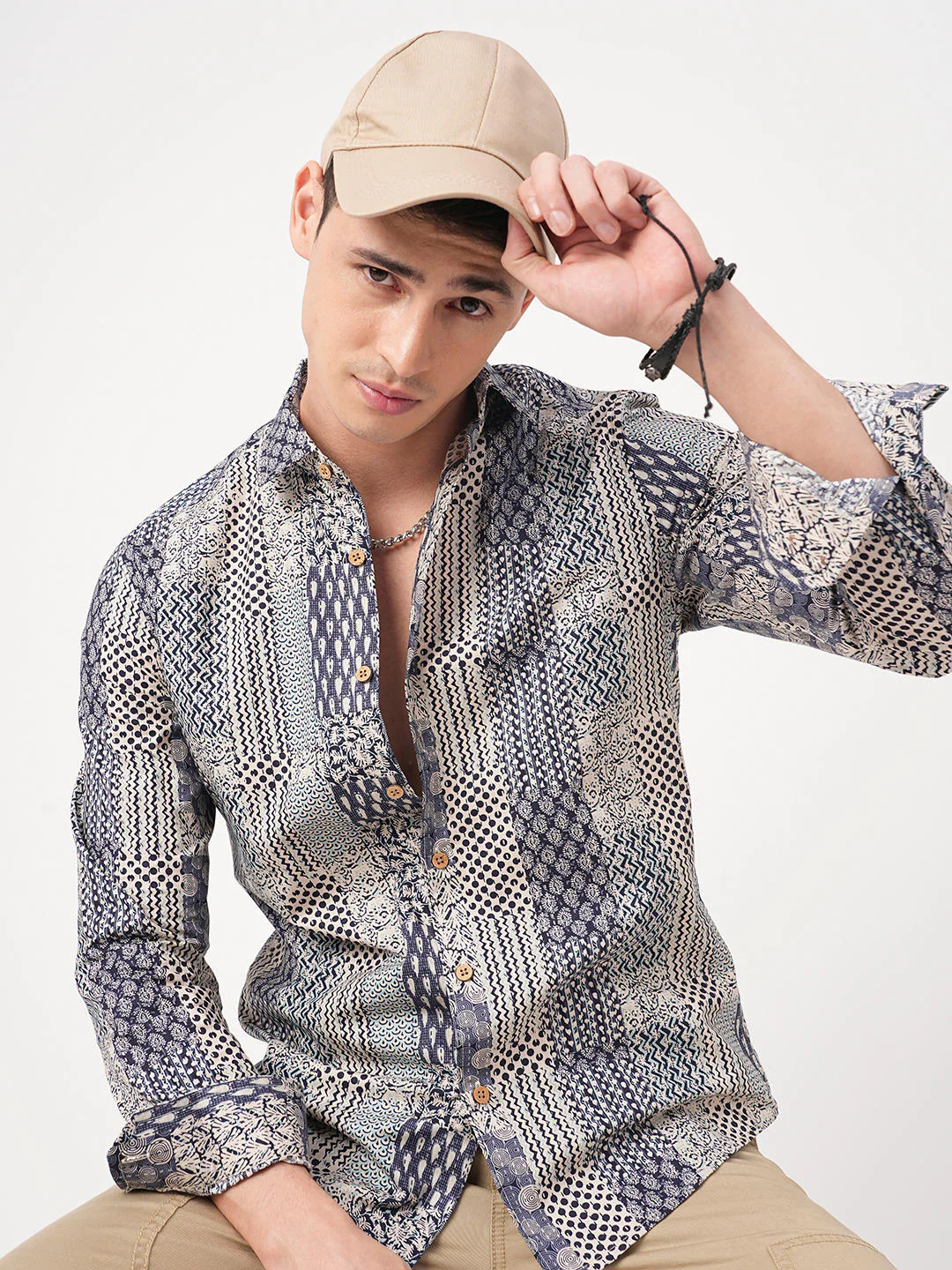 Navy Blue Kalamkari Printed Shirt