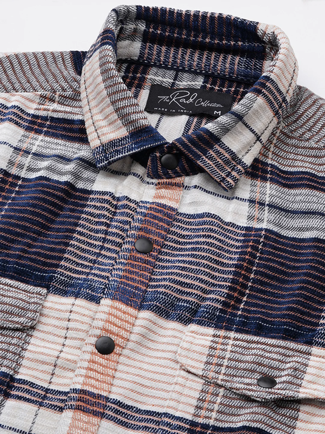 Navy Horizontal Stripes Double Flap Pocket Corduroy Shirt - Image 3