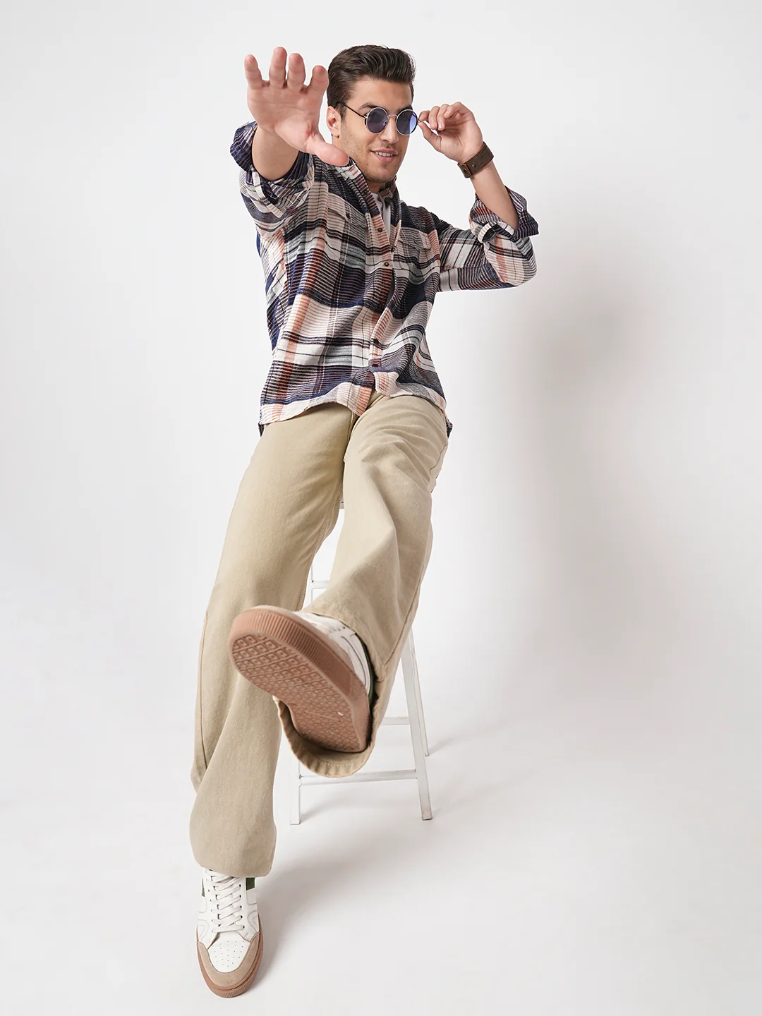 Navy Horizontal Stripes Double Flap Pocket Corduroy Shirt - Image 7
