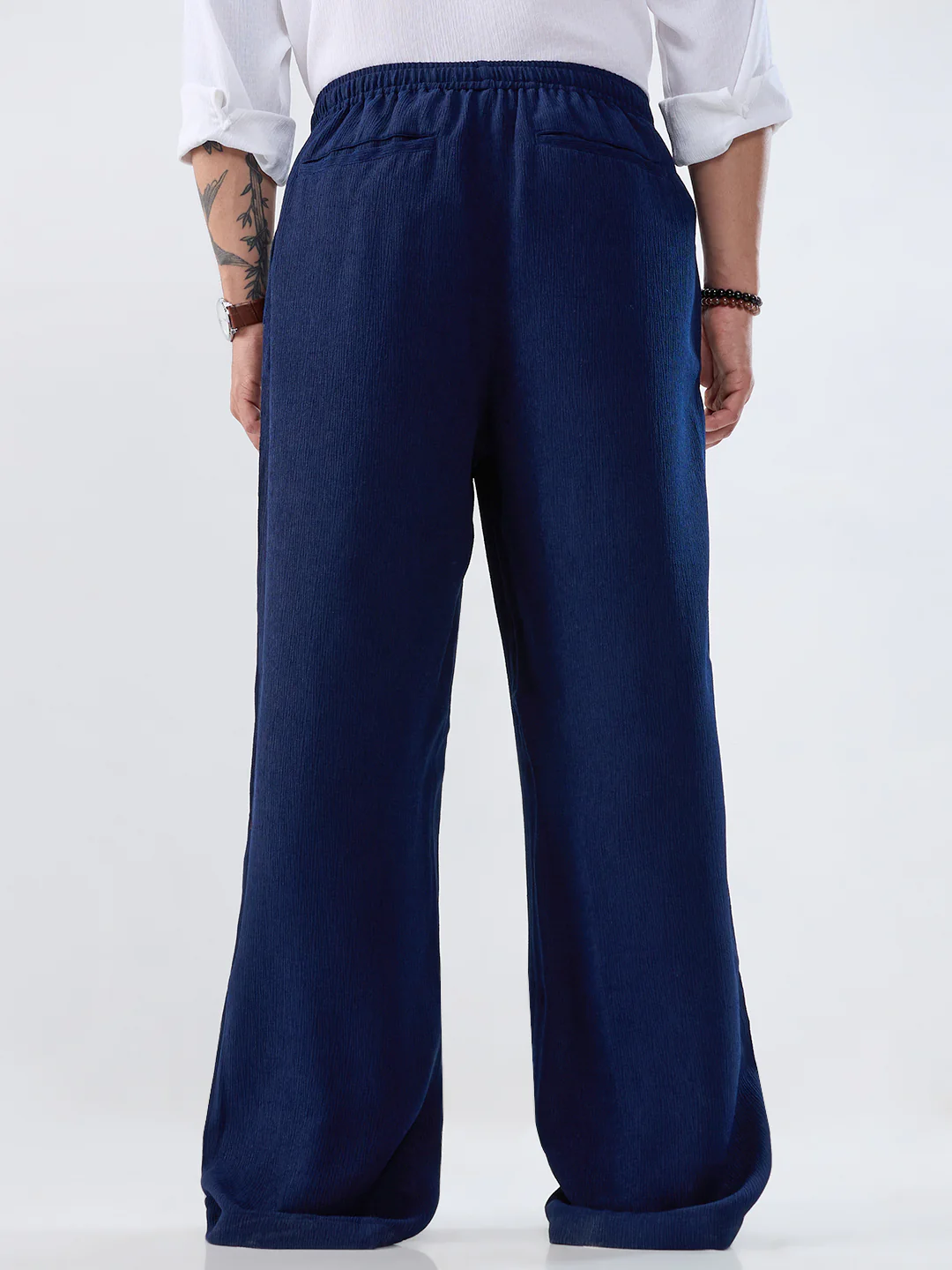 Navy Soft Crepe Wide-Leg Trousers - Image 5