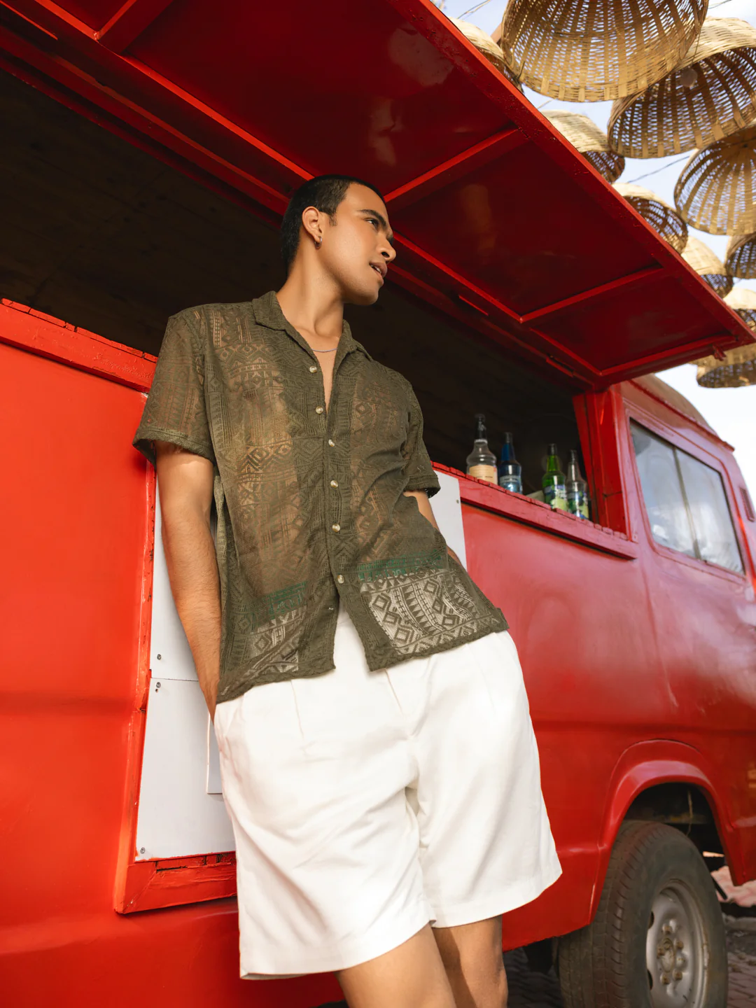 Olive Finesse Crochet Oversized Shirt - Image 5