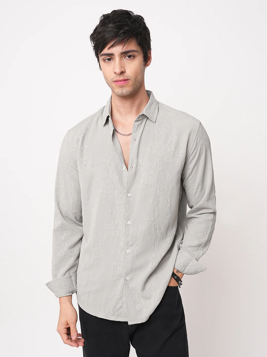 Panache Floral Grey Embossed Shirt - Image 2