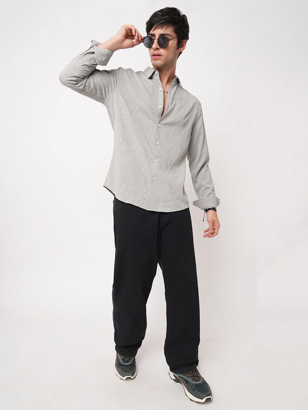 Panache Floral Grey Embossed Shirt - Image 7