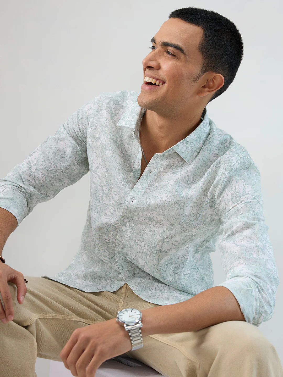 Pastel Green Floral Bloom Shirt - Image 4