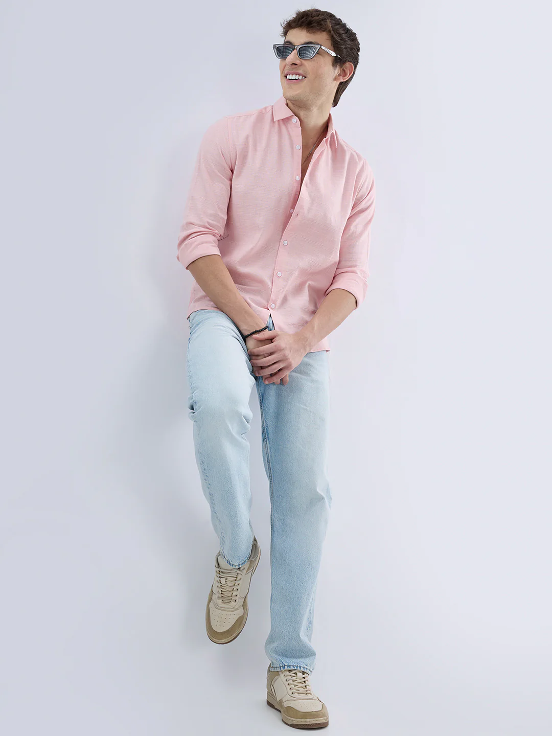 Pastel Pink Textured Weave Shirt - Image 8