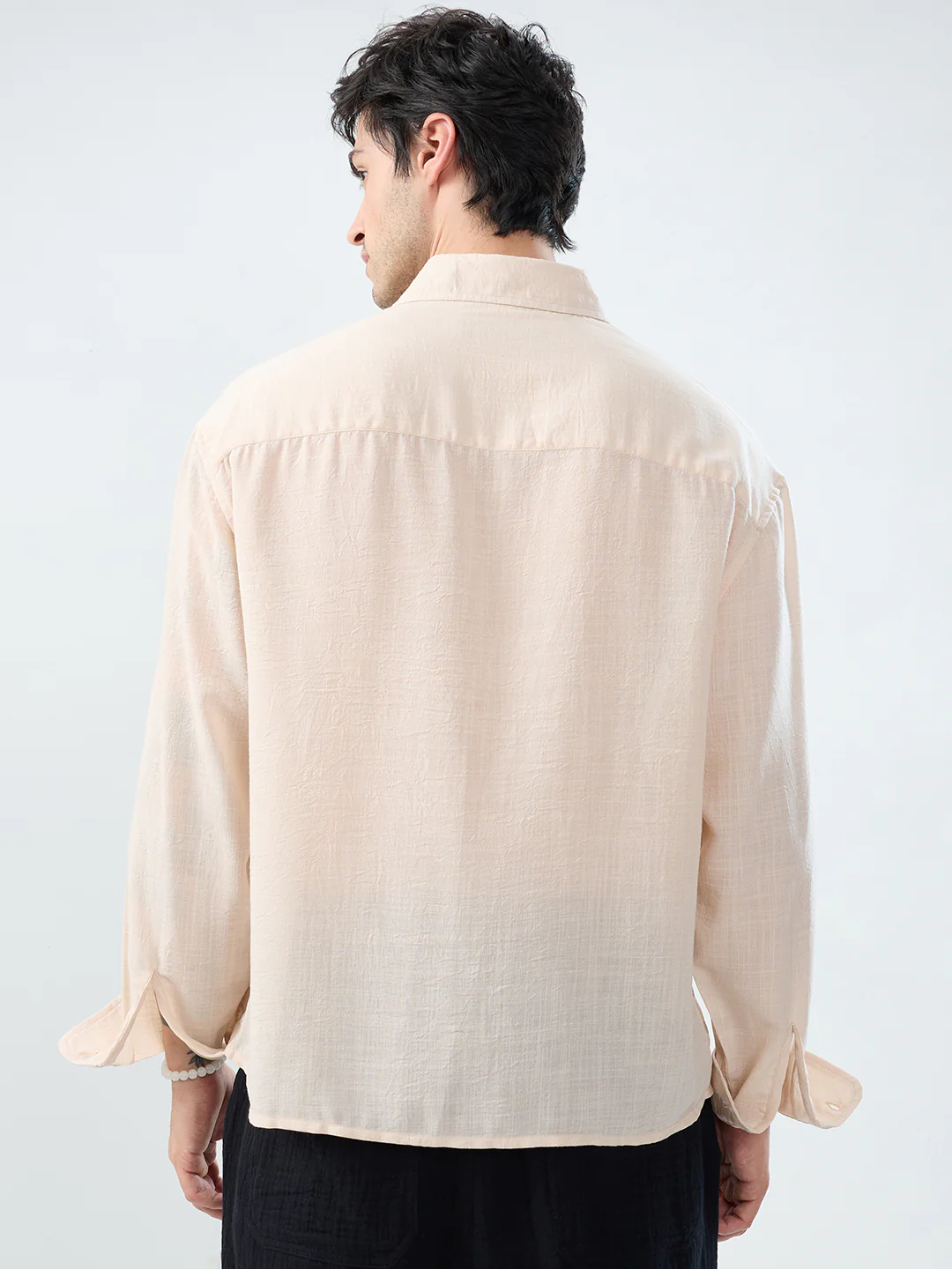 Pearl Cream Soft Sheer Slub Textured Shirt - Image 8