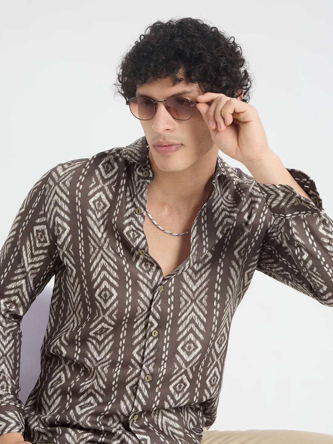 Penny Brown Ikat Printed Shirt - Image 2