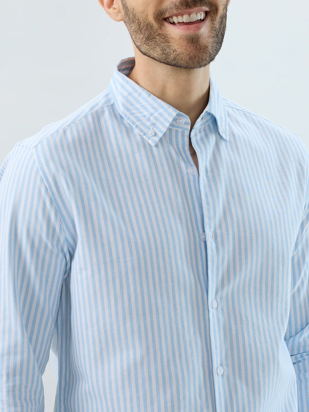 Periwinkle Blue Candy Striped Oxford Button-Down Business Shirt - Image 3