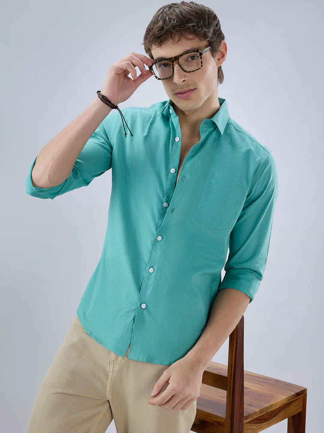 Pine Green Slub Textured Everyday Shirt - Image 2