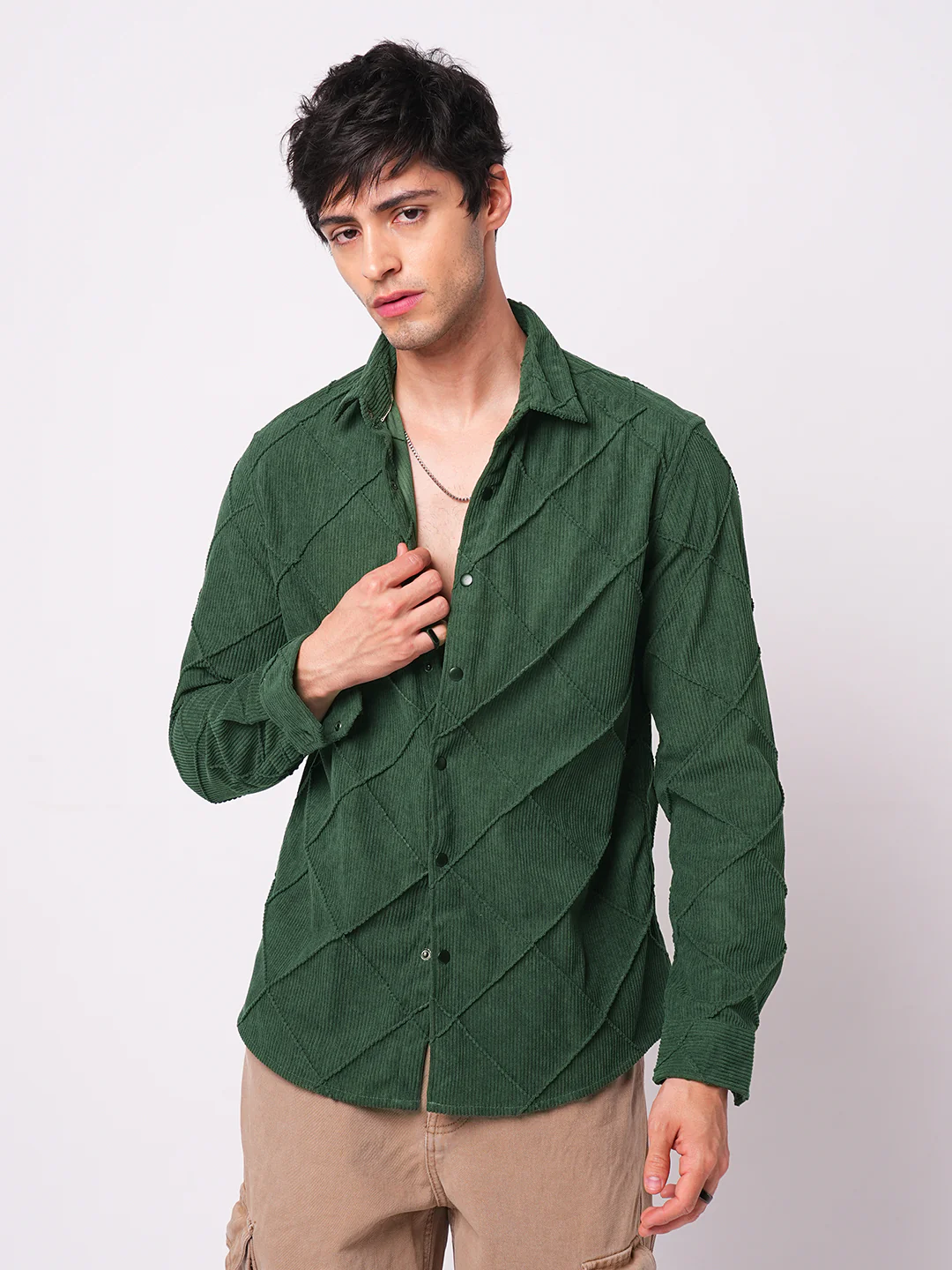 Pine Green Textured Corduroy Shirt - Image 5