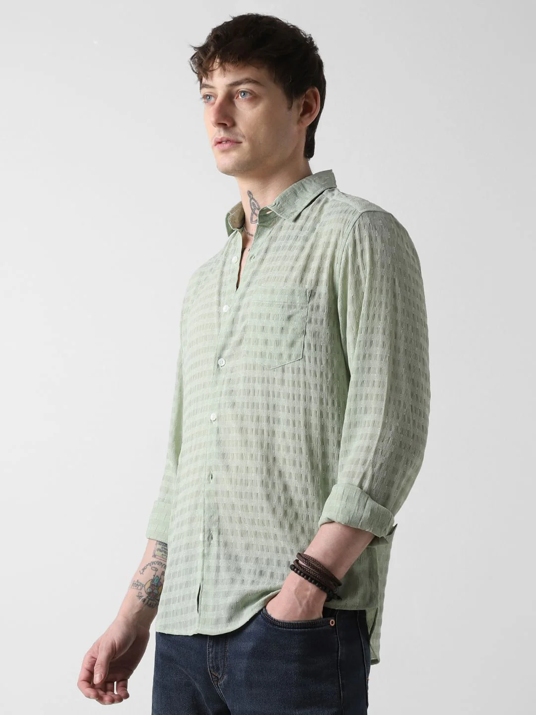 Pista Green Dobby Striped Shirt - Image 6