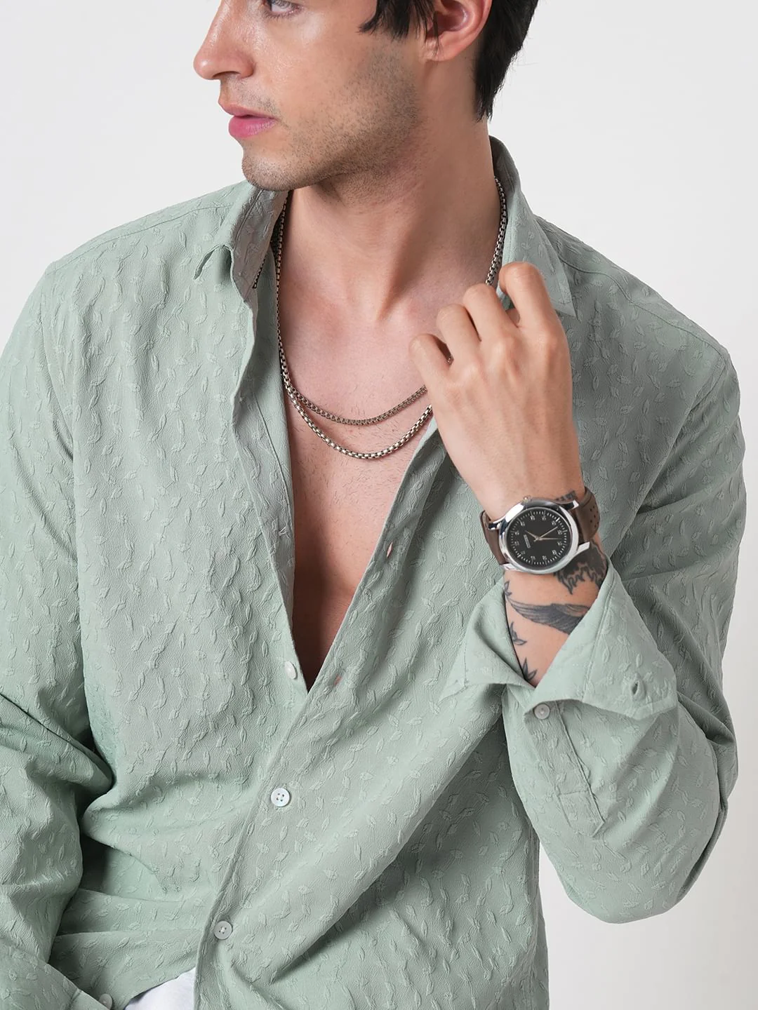 Pistachio Tiny Leaf Textured Shirt - Image 2