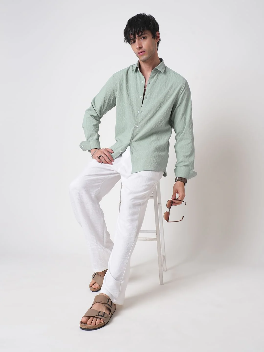 Pistachio Tiny Leaf Textured Shirt - Image 8