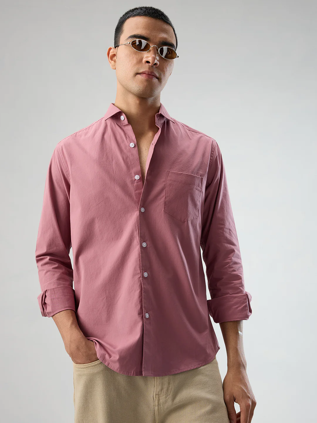 Plush Rouge Pink Peach Finish Poplin Shirt - Image 4