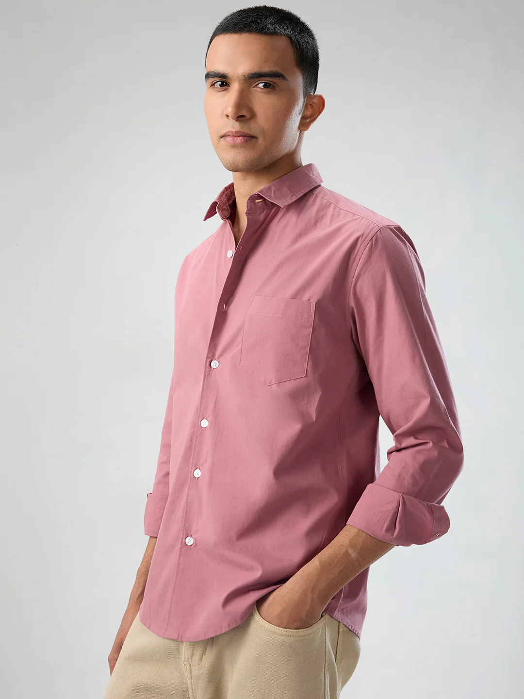 Plush Rouge Pink Peach Finish Poplin Shirt - Image 5