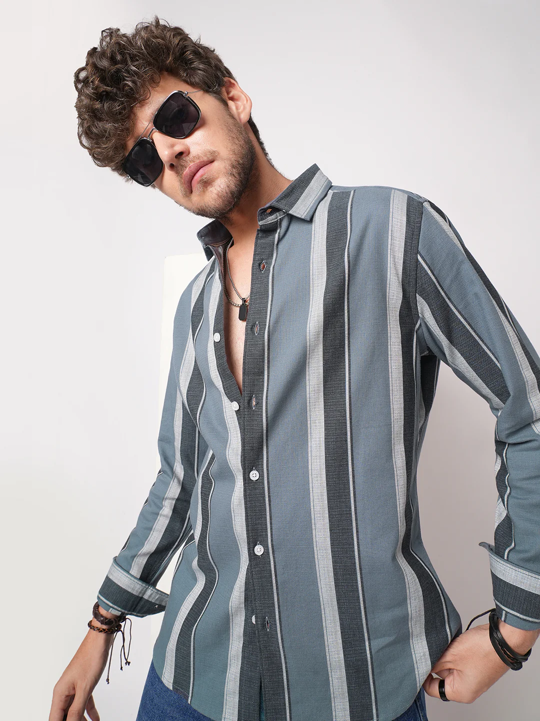 Porpoise Grey & Prussian Blue Striped Shirt