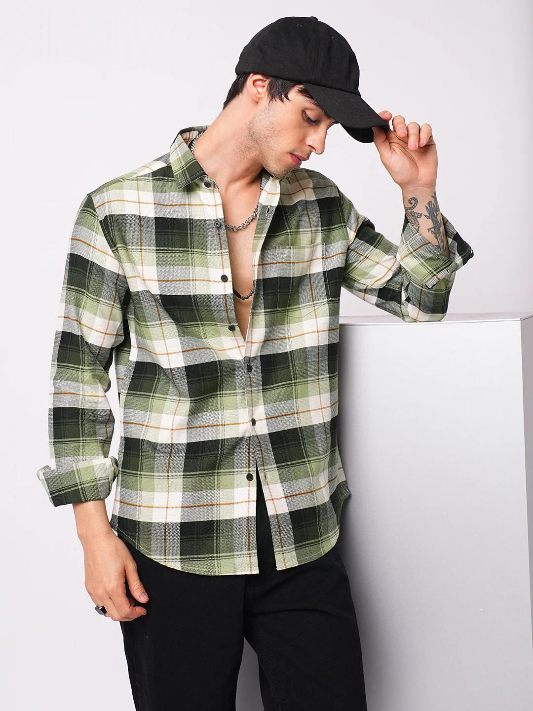 Premium Cotton Elegant Green Vibe Check Shirt