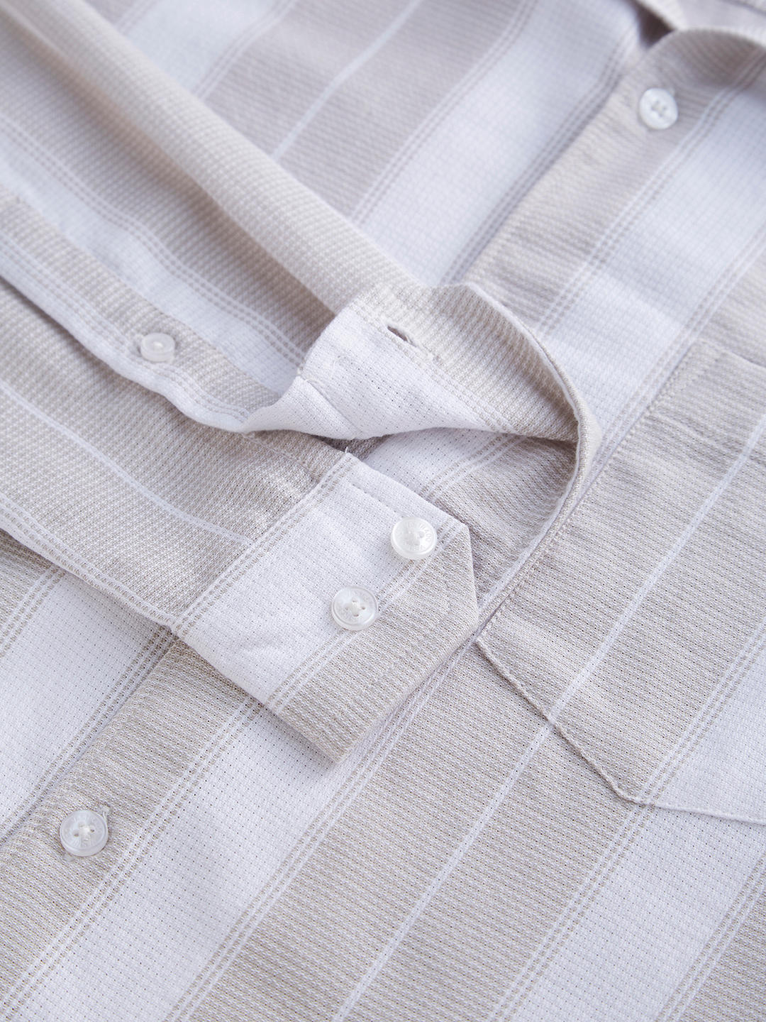 Premium Cotton Greige & White Broad Striped Shirt - Image 3