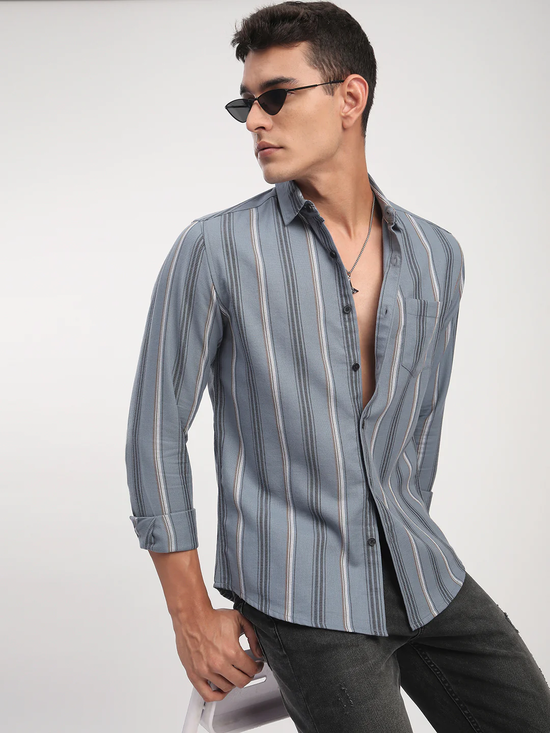 Premium Cotton Power Grey Harmony Striped Shirt