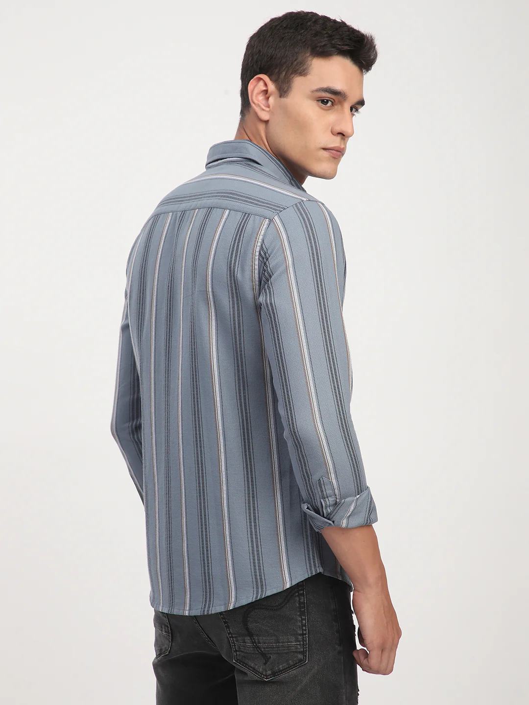 Premium Cotton Power Grey Harmony Striped Shirt - Image 6