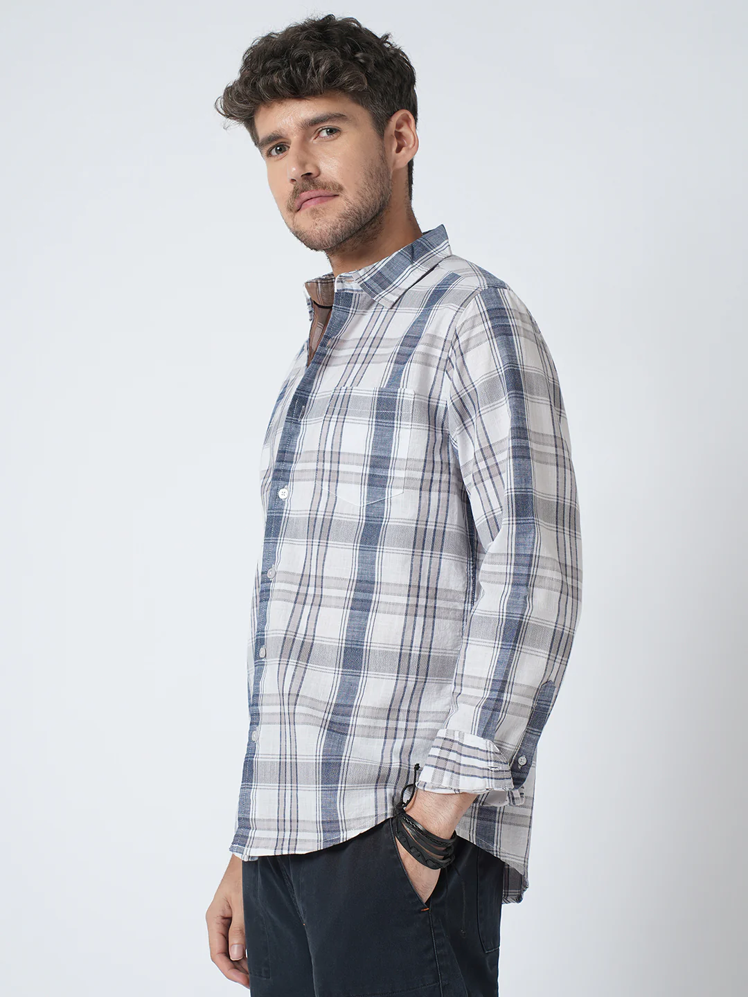 Premium Cotton White & Blue Signature Plaid Shirt - Image 6