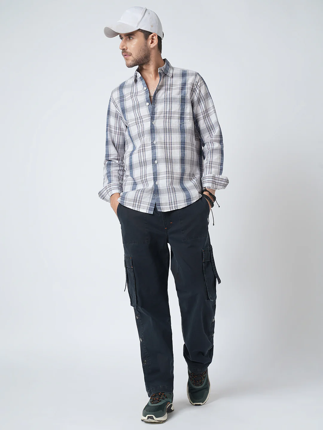 Premium Cotton White & Blue Signature Plaid Shirt - Image 8