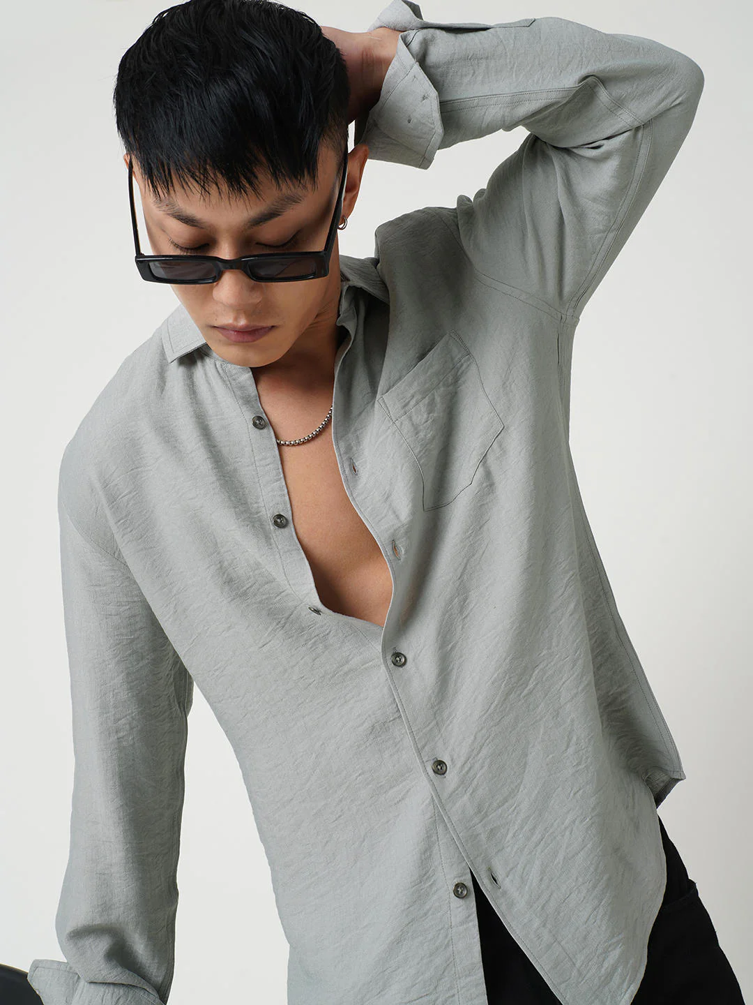 Premium Grey Italian Linen Crinkled Shirt