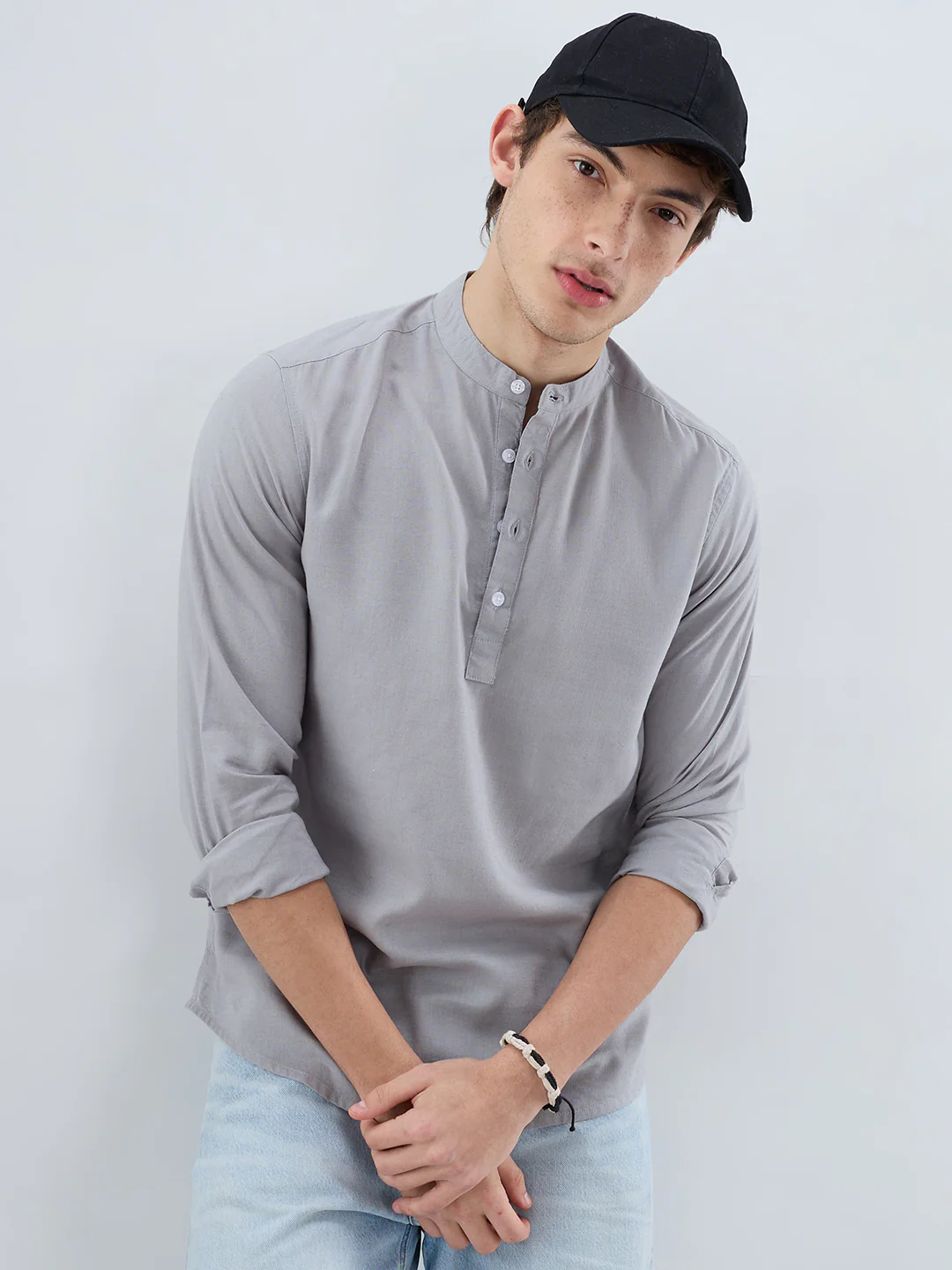 Premium Grey Slub Textured Linen Blend Kurta - Image 4