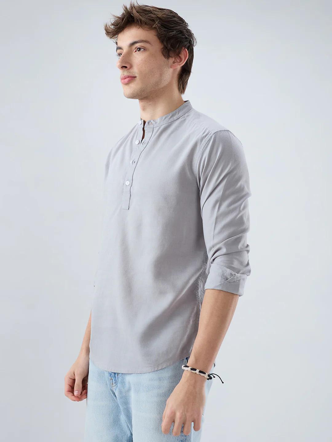 Premium Grey Slub Textured Linen Blend Kurta - Image 6